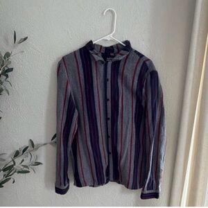NATIVE YOUTH Navy, Gray & Burgundy Striped Shirt